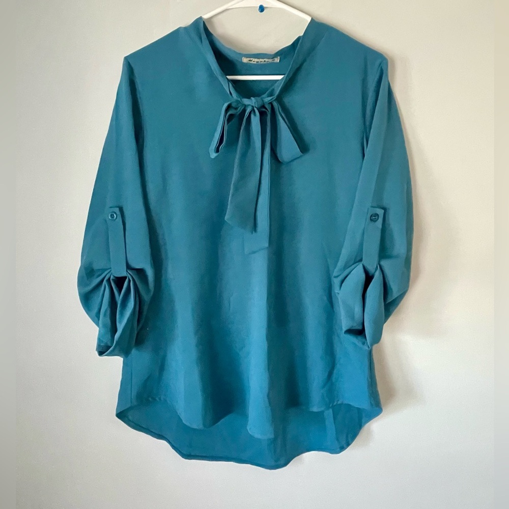 Teal Women's Top with Bow Detail